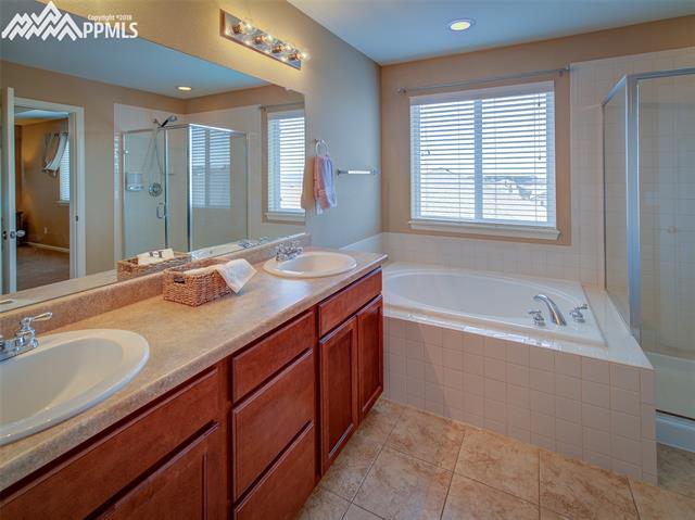 829 Spectrum Loop Colorado Springs, CO 80921 - Photo 10 of 19 5-piece master bath with large soaking tub. Walk-in closet is attached.