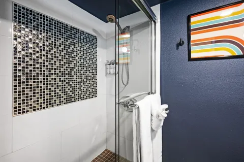 a bathroom with a shower