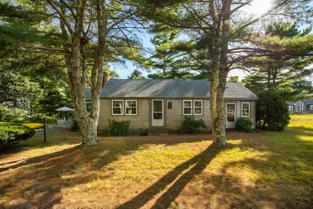 a view of a yard in front of a house with a yard