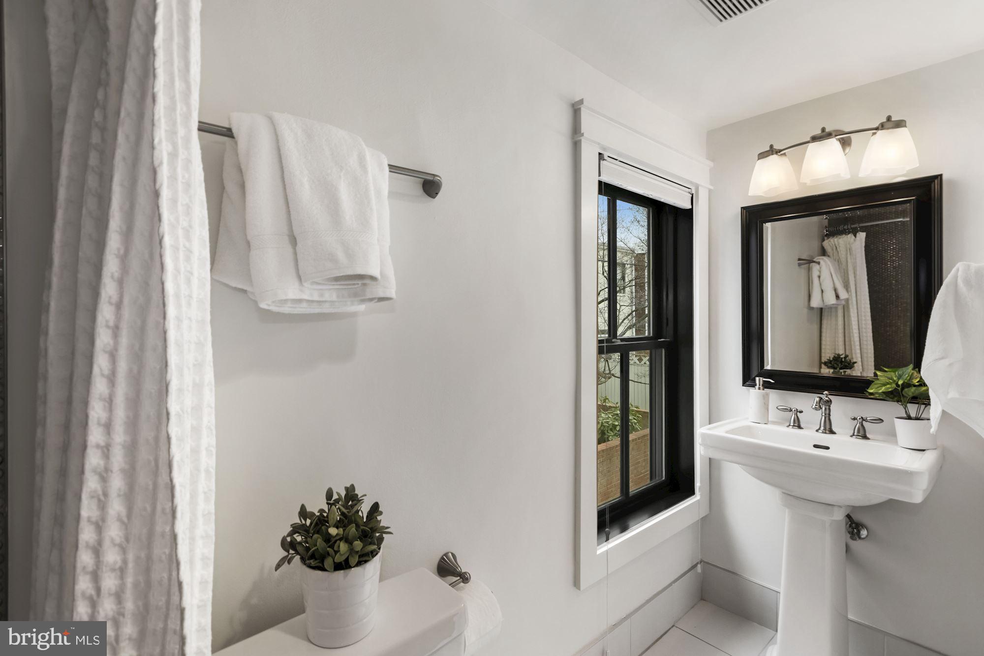 651 E Street Southeast Washington, DC 20003 - Photo 26 of 32 Hall Bathroom with Penny Tiled Bath Tub