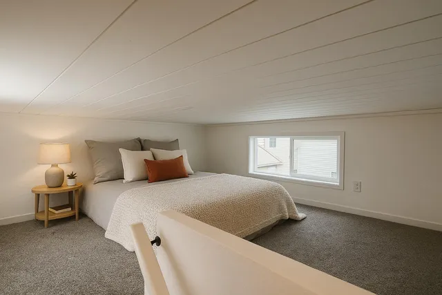 a bedroom with a bed and window