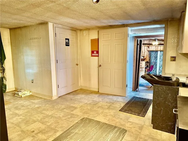 a view of a bathroom with a bathtub