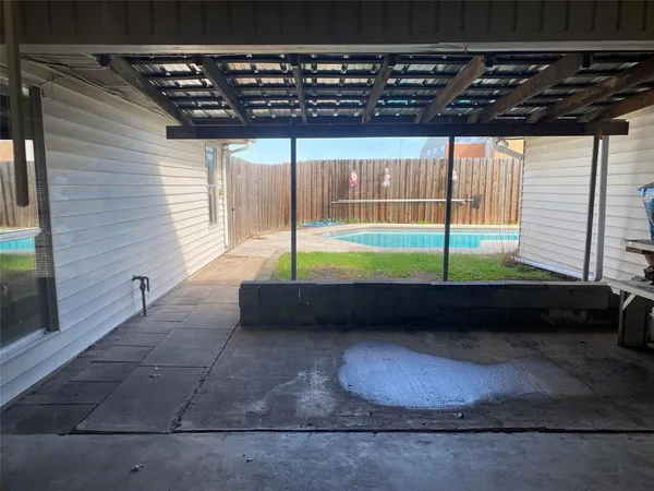 a view of porch with seating space