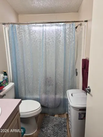 a white toilet sitting next to a shower curtain