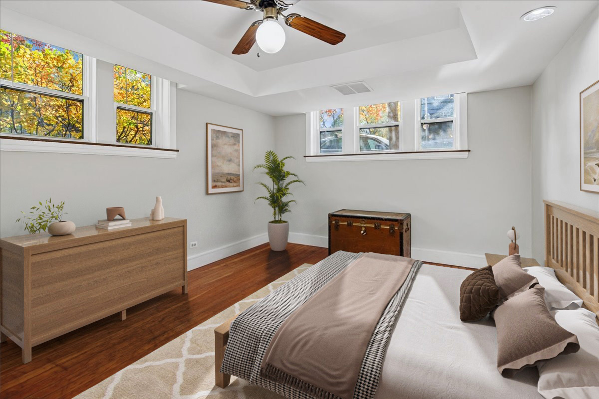 734 West Wrightwood Avenue, Unit B Chicago, IL 60614 - Photo 11 of 21 a bedroom with a bed and wooden floor