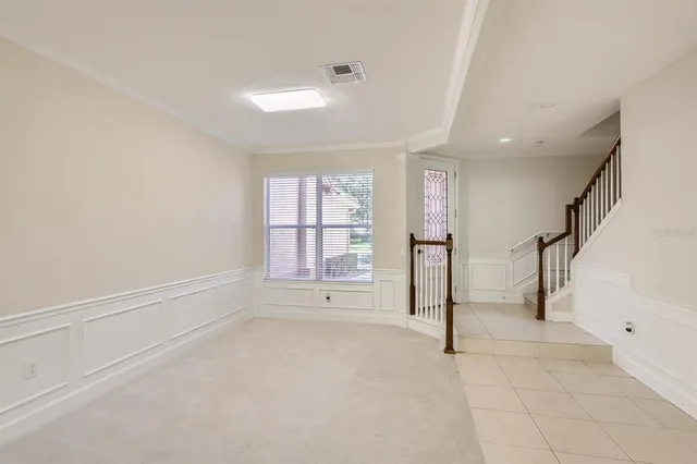 a view of an empty room with a stove