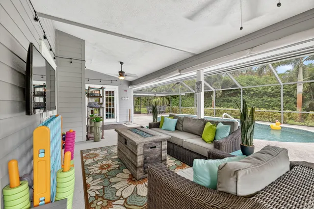 wooden floor with a swimming pool