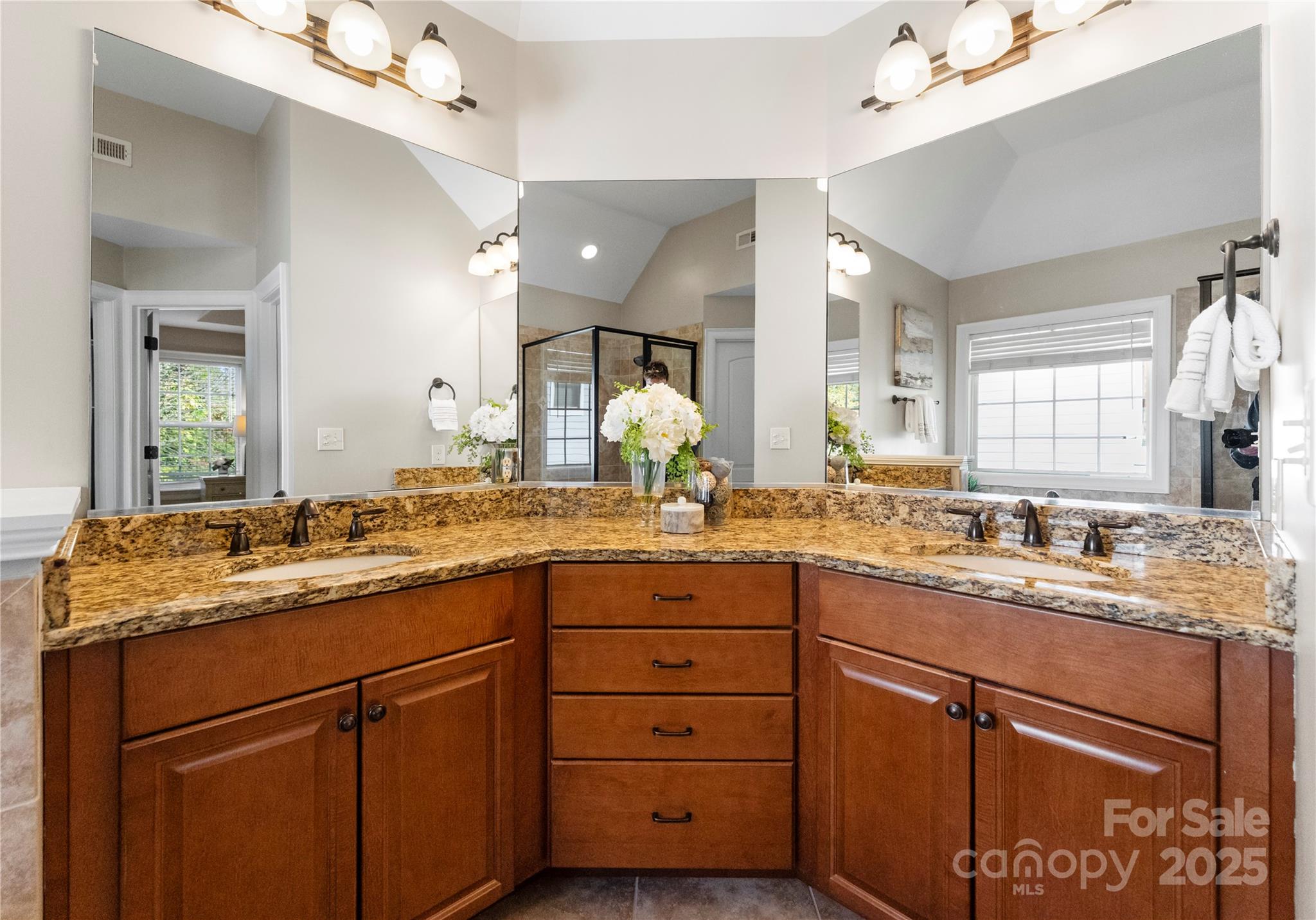 2105 Lanier Avenue Charlotte, NC 28205 - Photo 22 of 31 a bathroom with a granite countertop sink mirror and double