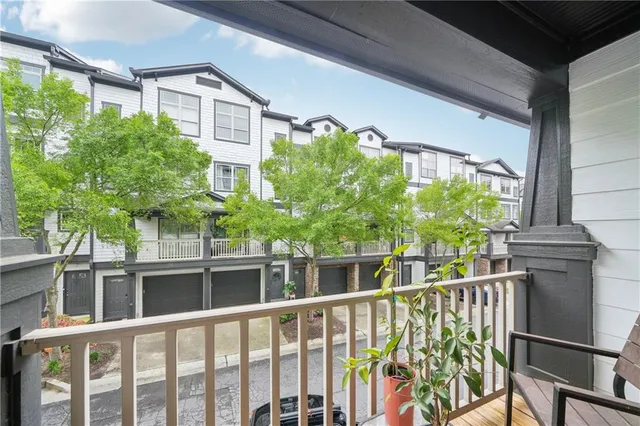 a view of a building from a balcony