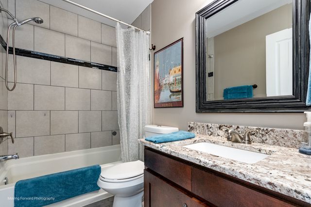 103 South Cranberry Street Bolingbrook, IL 60490 - Photo 22 of 33 a bathroom with a granite countertop sink a toilet a mirror and shower