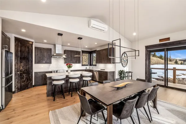a view of a dining area with furniture