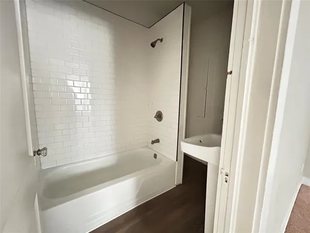 a bathroom with a bathtub