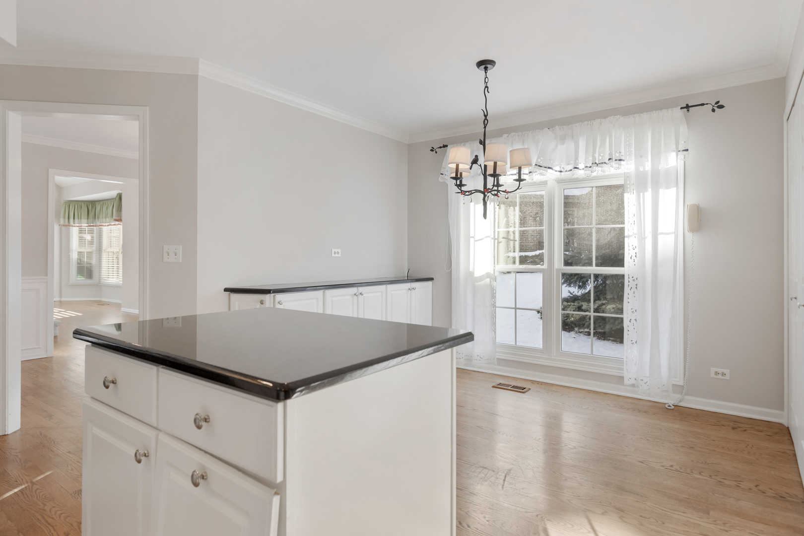 14707 Hollow Tree Road Orland Park, IL 60462 - Photo 16 of 47 a kitchen with a sink a chandelier and cabinets