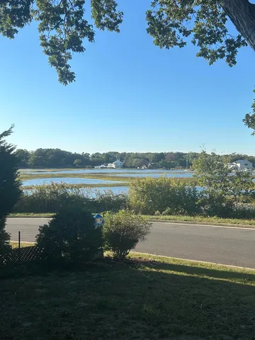 a view of a lake from a yard