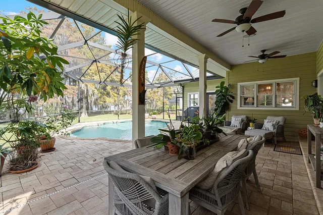 a view of a porch with a yard