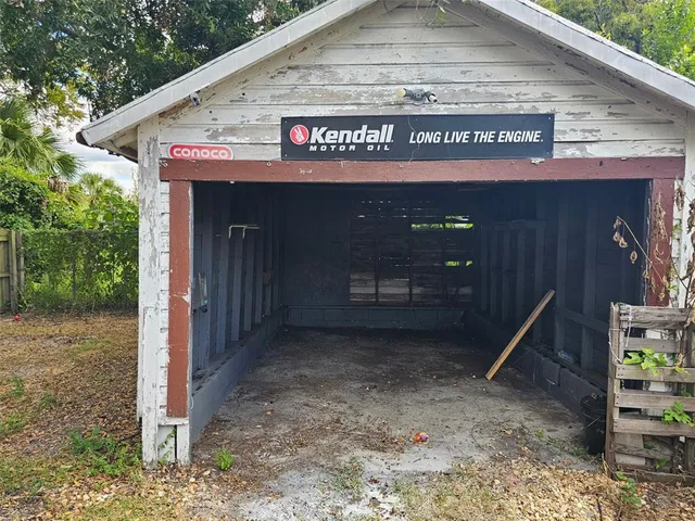 a view of a barn with a door