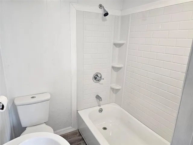 a bathroom with a toilet and a bathtub