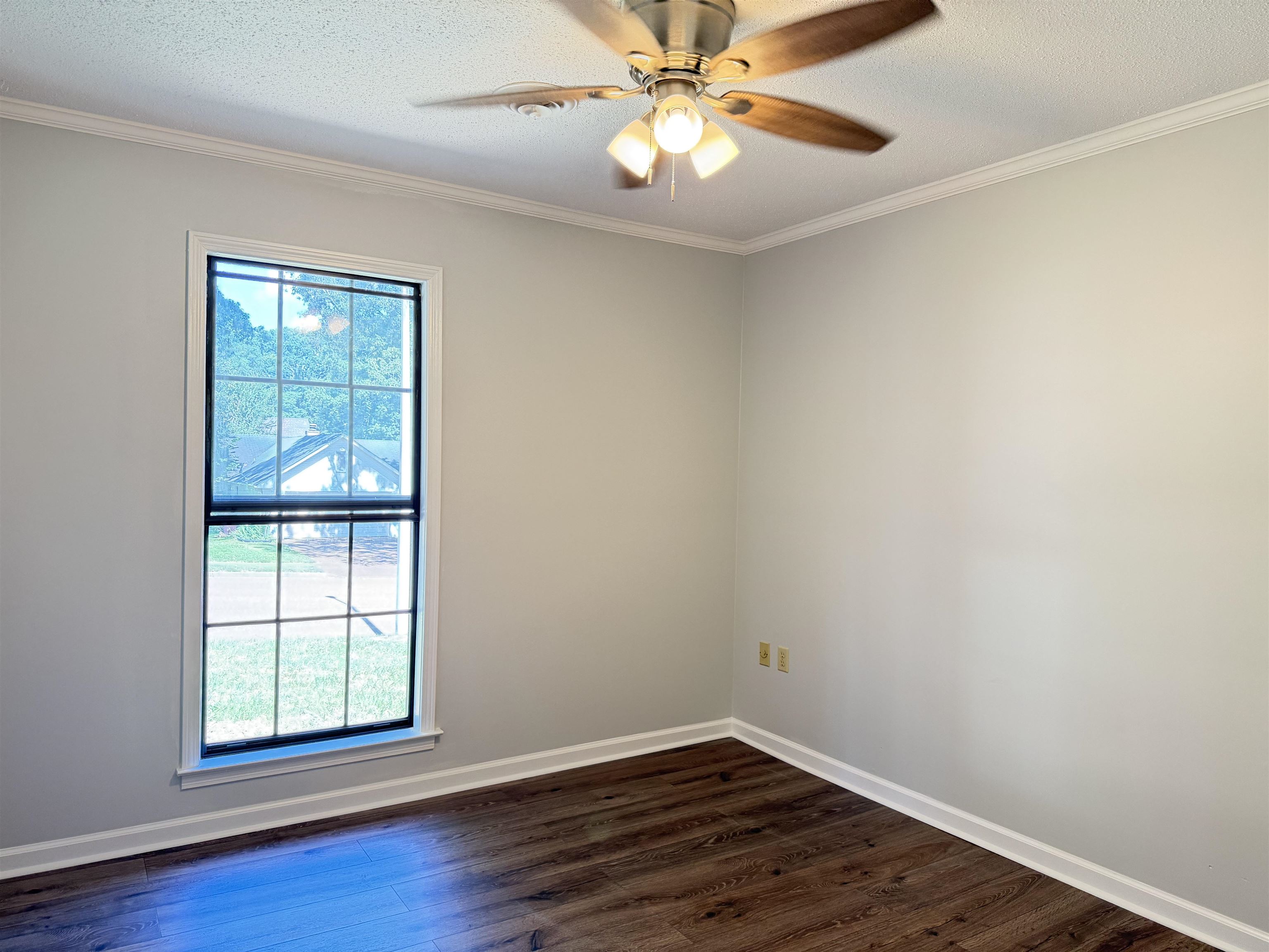 388 Park Hill Road Collierville, TN 38017 - Photo 18 of 19 Windowed room featuring dark wood-finish flooring, light-toned walls, white trim, and a ceiling fan with integrated lighting