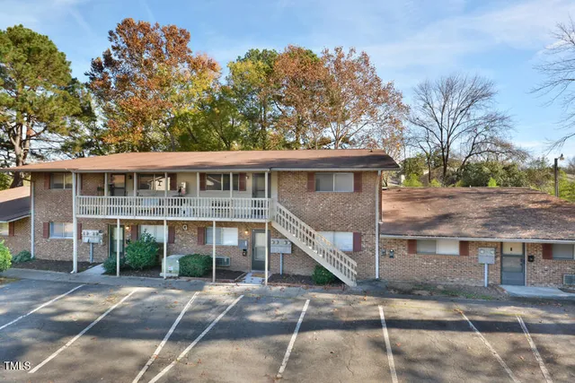 a front view of residential houses