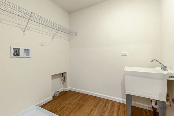 a view of a room with racks on the wall