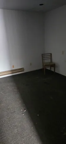 a view of an empty room and wooden floor