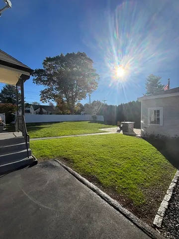a view of a garden with an outdoor space