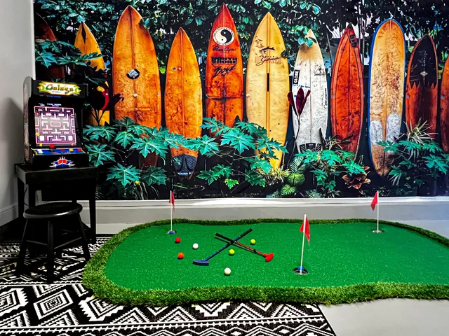 a view of yard with swimming pool and outdoor seating