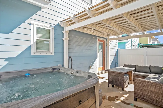 a view of backyard with seating space