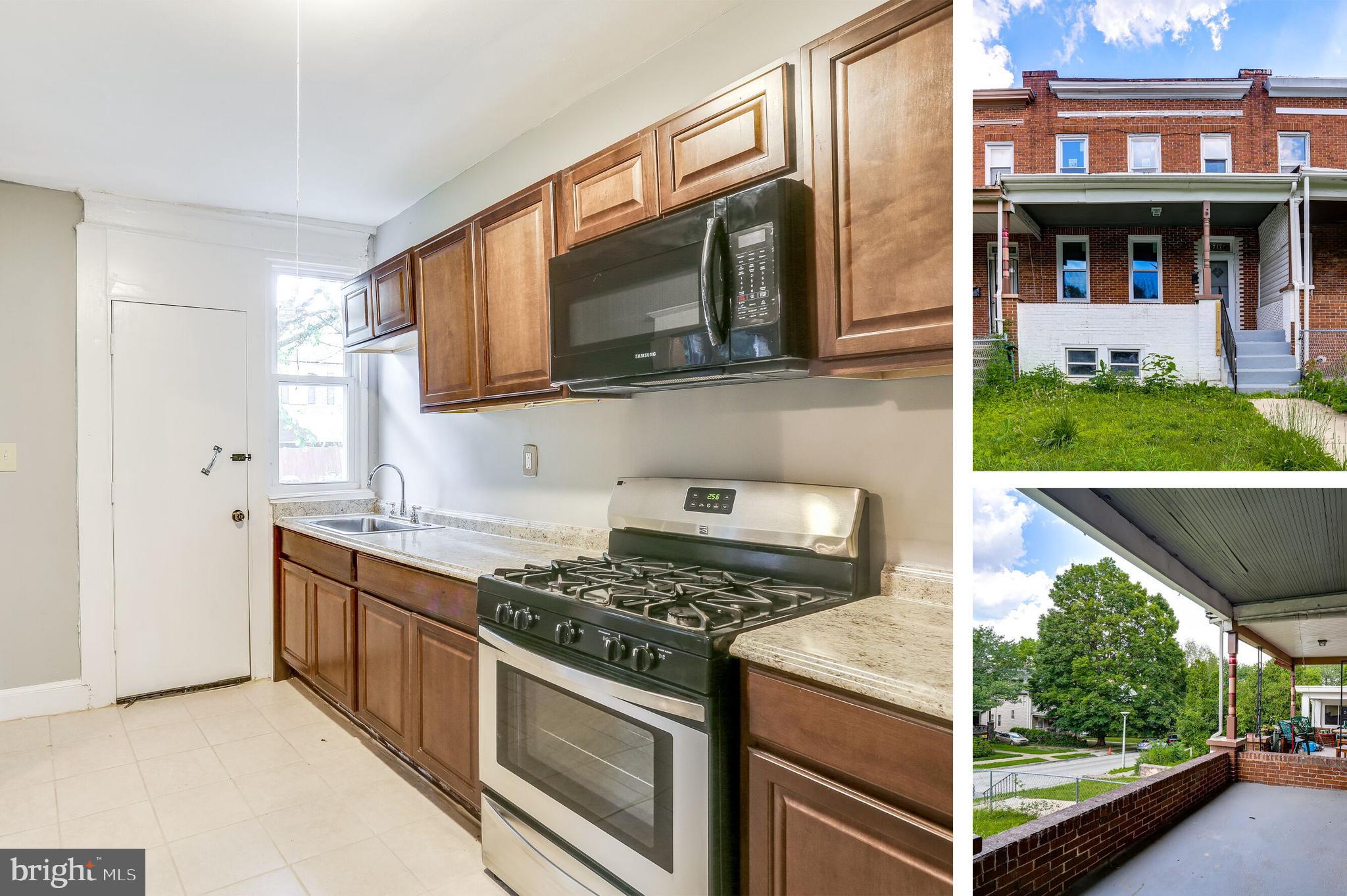 a kitchen with stainless steel appliances granite countertop a stove and a microwave