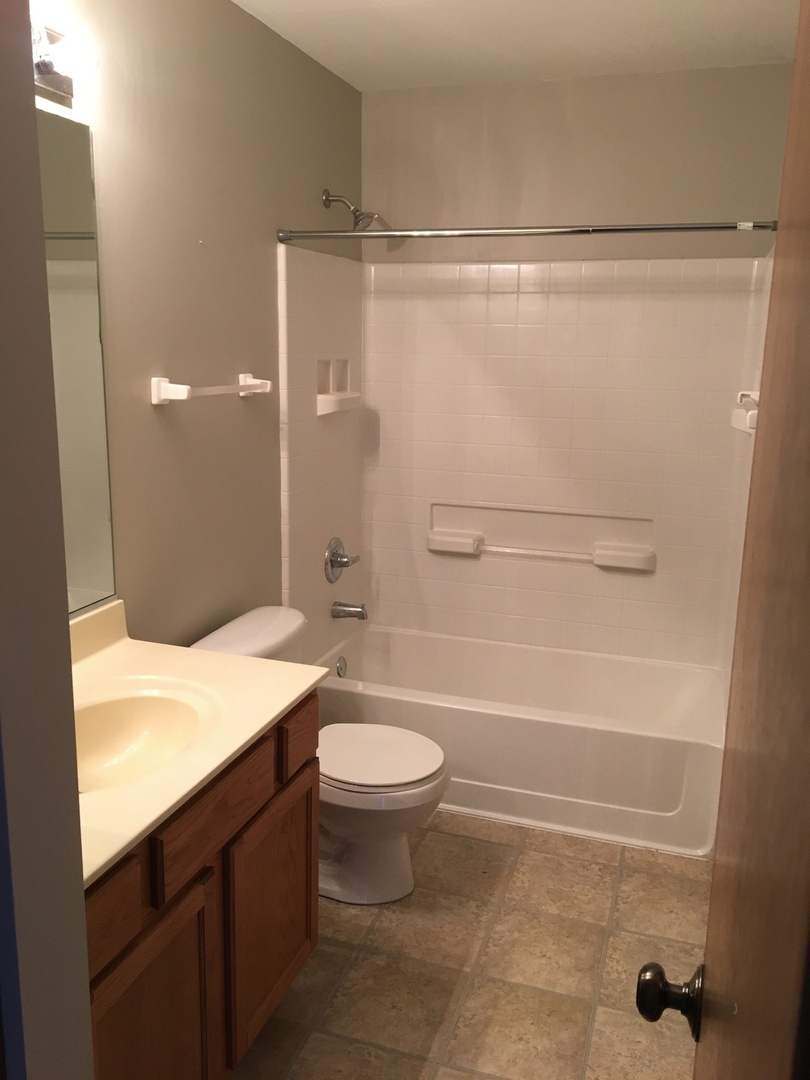 Undisclosed Address Round Lake, IL 60073 - Photo 11 of 29 a bathroom with a granite countertop sink toilet and shower