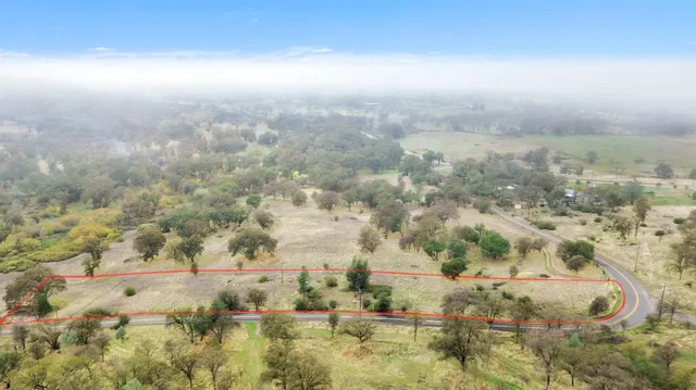 a view of a yard with large trees
