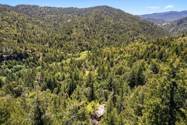 a view of a mountain range with lush green forest