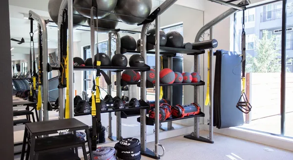 a view of a room with gym equipment