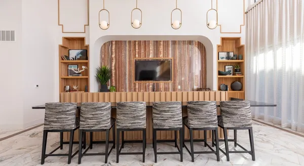 a view of kitchen with wooden floor and window