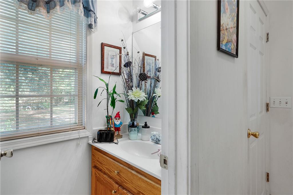 2467 Owens Gin Road Northeast Resaca, GA 30735 - Photo 27 of 44 a bathroom with a sink a potted plant and a window