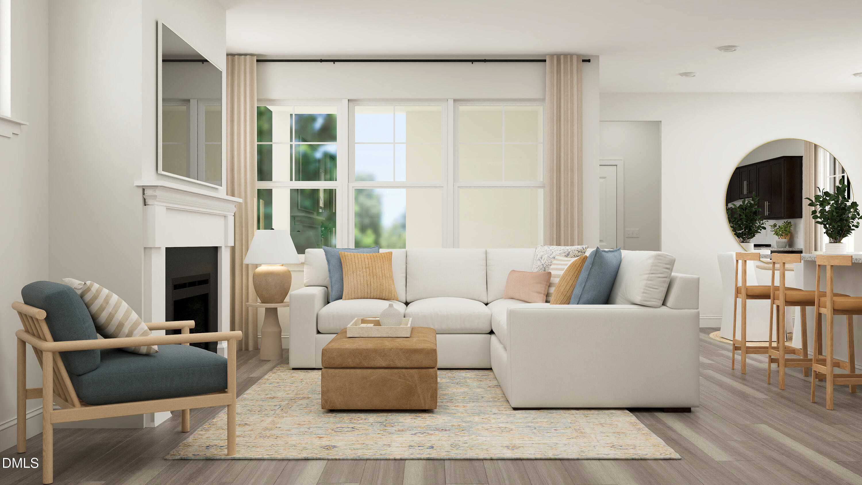 360 Calvander Lane Apex, NC 27539 - Photo 4 of 35 a living room with furniture a fireplace and a large window