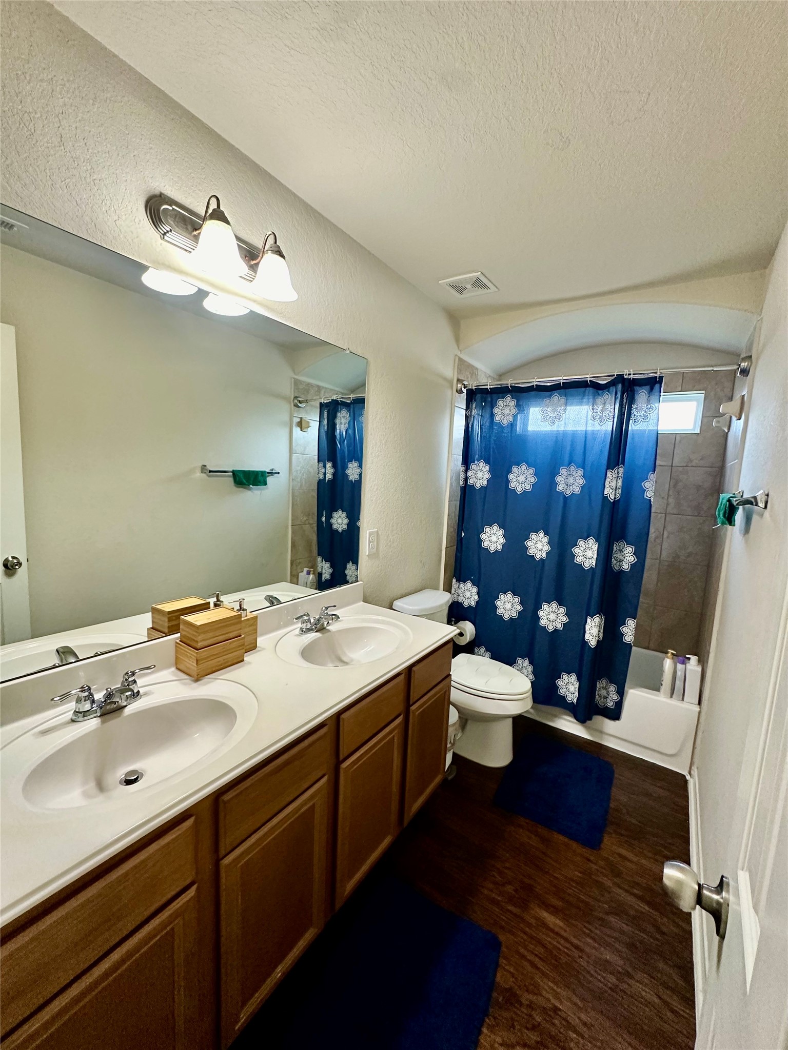 18622 Each Elm Way Houston, TX 77084 - Photo 23 of 35 a bathroom with a double vanity sink toilet and a mirror