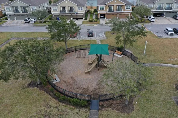an aerial view of a house