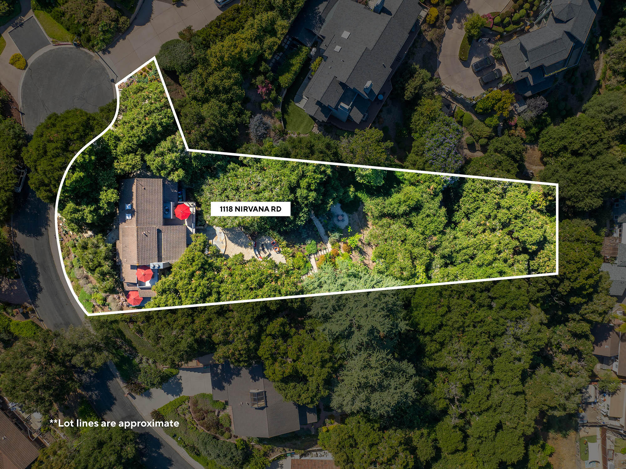 1118 Nirvana Road Santa Barbara, CA 93101 - Photo 78 of 88 78 Aerial lot view Lot Line DJI_0413