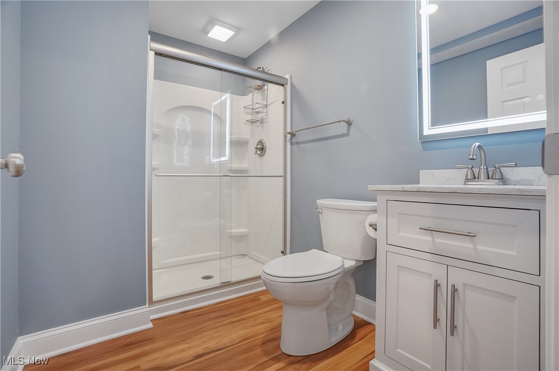 1094 San Raphael Drive Akron, OH 44333 - Photo 41 of 50 Bathroom with a shower stall, vanity, and light wood-type flooring