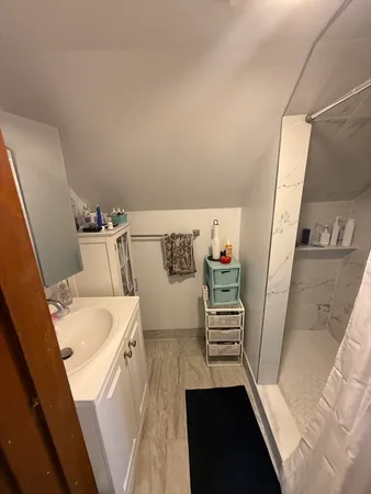 a bathroom with a bathtub