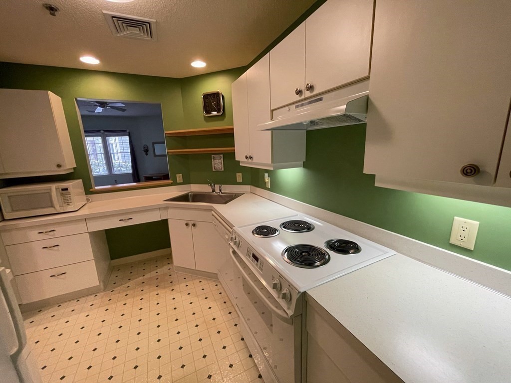 a kitchen with a sink a stove and cabinets