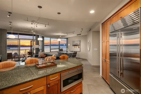 a kitchen with counter top space
