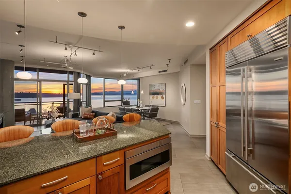 a kitchen with counter top space
