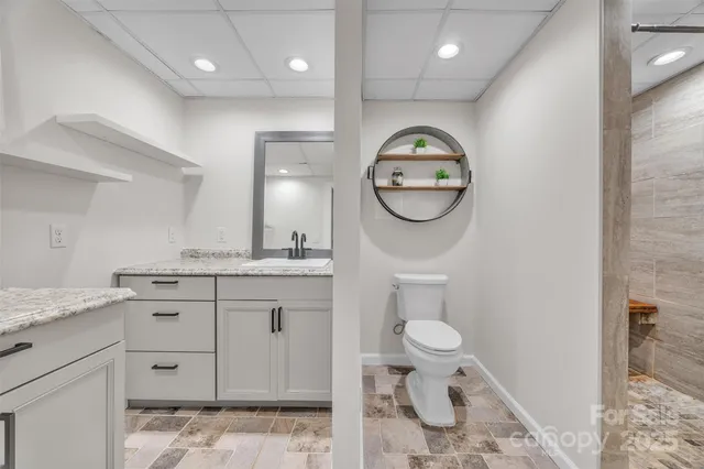 a bathroom with a toilet a sink and a mirror