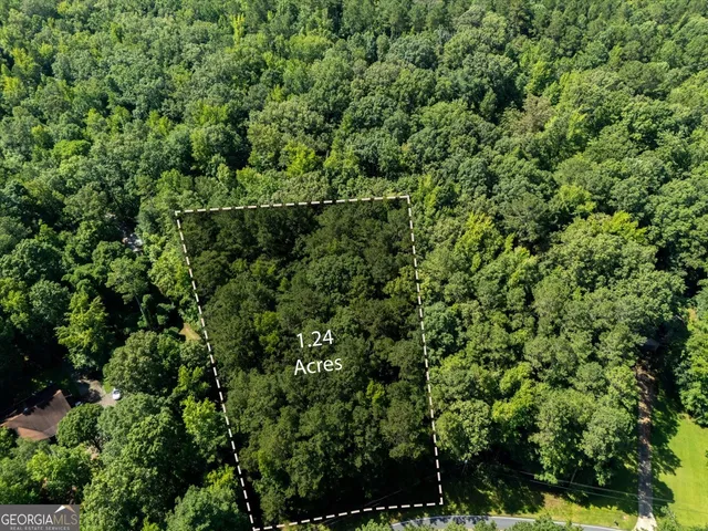 an aerial view of residential house with outdoor space and trees all around