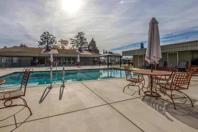 an outdoor space with patio