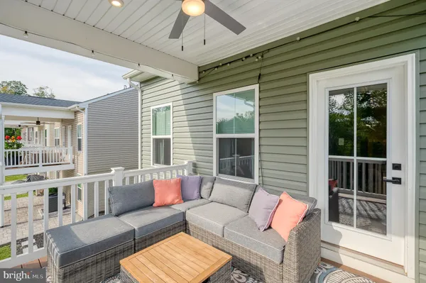 a building outdoor space with patio furniture