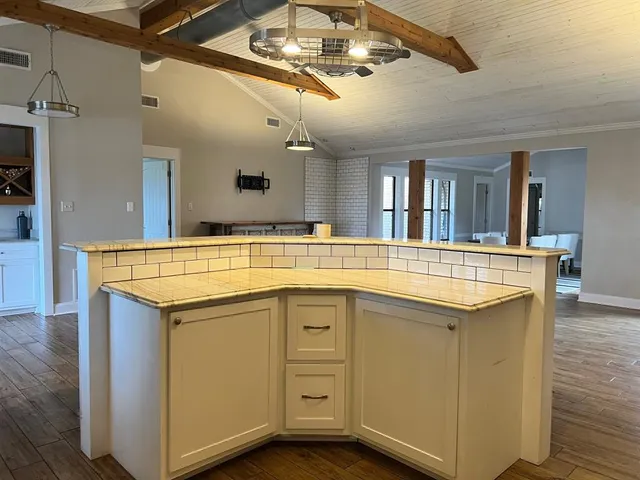 a view of a kitchen counter top space