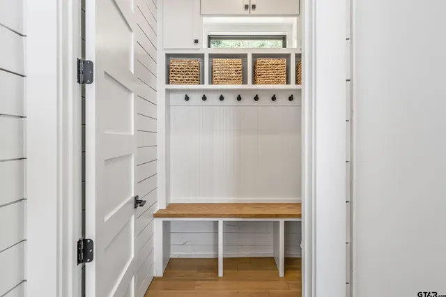 a view of wooden door